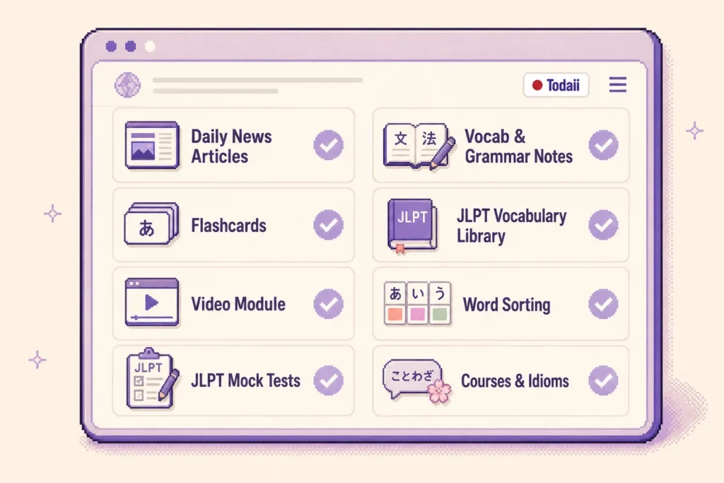 Todaii Japanese is a web and mobile app that aggregates Japanese news and cultural content.