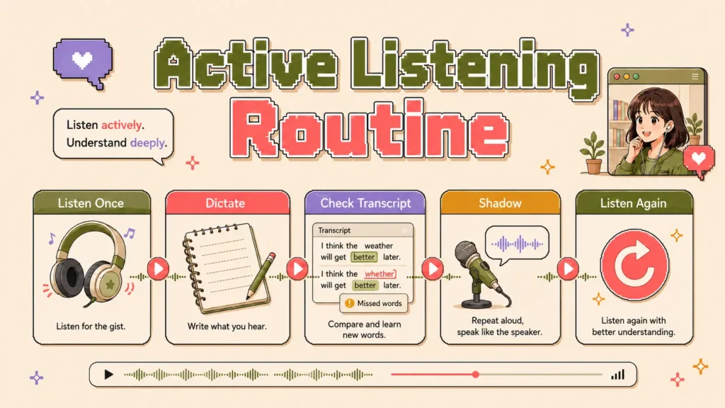 How to Improve Korean Listening: 7 Practical Methods That Actually Help Step 1: Listen Once Without Pausing