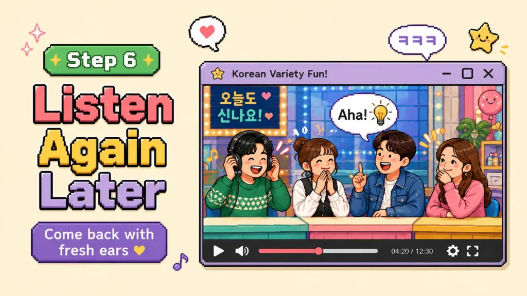 That is one of the most satisfying parts of learning through shows. Something that sounded like noise yesterday starts sounding like Korean today.